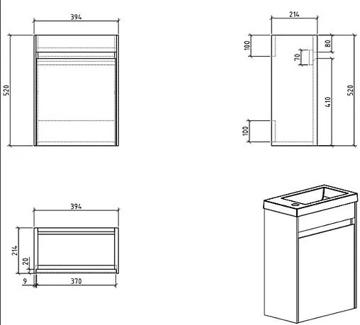 Тумба-умывальник подвесная BelBagno PIETRA MINI 40 R Bianco Lucido PIETRA MINI-400-1A-SO-BL-R+BB-460-PM-LVB