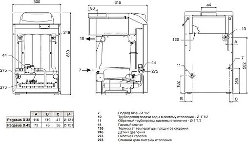 Напольный газовый котел одноконтурный 45кВт Ferroli Pegasus D 45 0E4L5AWA