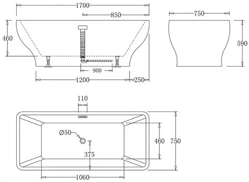 Ванна акриловая отдельностоящая BelBagno 170x75 BB73-1700-750