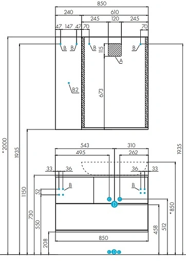 Тумба под умывальник подвесная Aquaton Терра 85 дуб кантри/антрацит 1A247201TEKA0