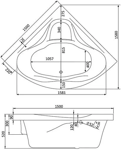 Ванна акриловая Santek Сан-Паулу 150x150 1WH302399