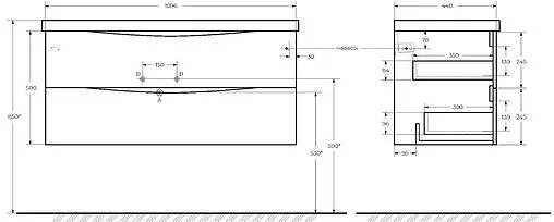 Тумба-умывальник подвесная BelBagno MARINO 110 Bianco Opaco MARINO-1100-2C-SO-BO-P+BB1100/450-LV-MR-PR