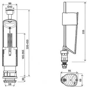 Комплект арматуры для бачка однорежимный ½" пластик нижний OLI URAL I + UNI BOTTOM ½ 216445 Комплект арматуры для бачка однорежимный ½" пластик нижний OLI URAL I + UNI BOTTOM ½ 216445, 2