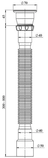 Слив гофрированный Unicorn 1½x40/50мм L=300-800мм D85