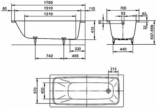 Ванна стальная Kaldewei Cayono 170x70 mod. 749 anti-slip белый 274930000001