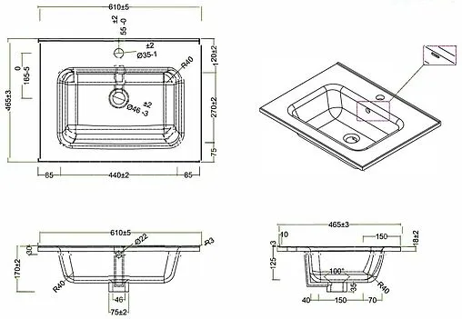 Раковина BelBagno 60 белый BB600ETL