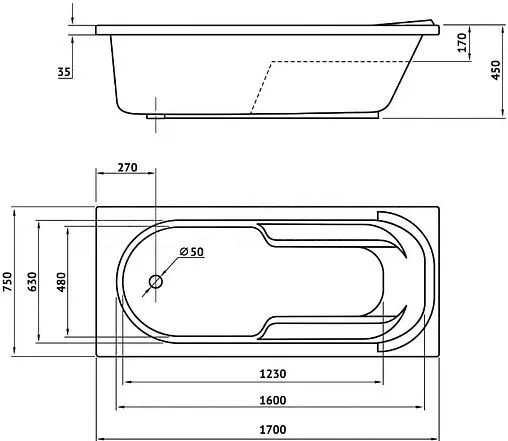 Ванна акриловая BERGES Lumbo 170x75 050003