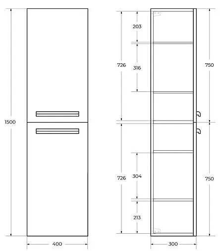 Шкаф-пенал подвесной Cezares ECO 40 Bianco Lucido ECO-1500-2A-SC-BL