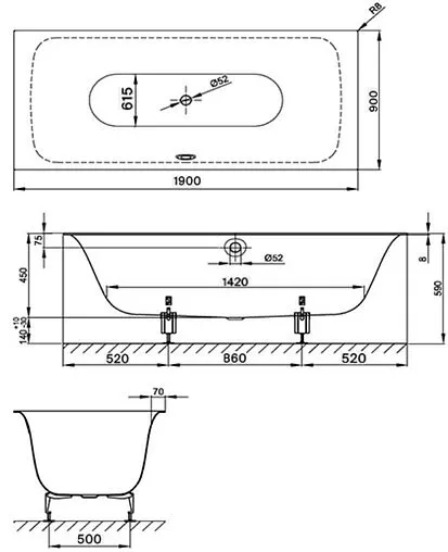 Ванна стальная Bette Lux 190x90 anti-slip белый 3442-000 AR