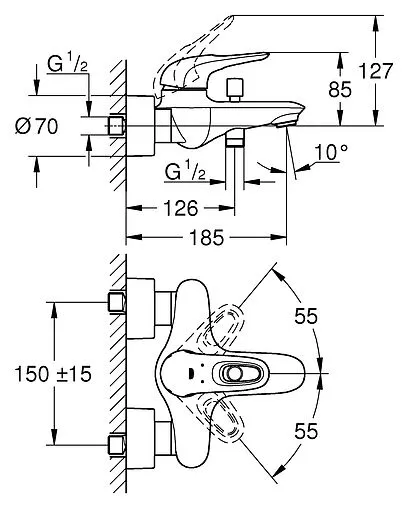 Смеситель для ванны Grohe Eurostyle New хром 33591003