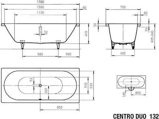 Ванна стальная Kaldewei Puro Duo 170x75 mod. 663 anti-slip (полный) белый 266334010001