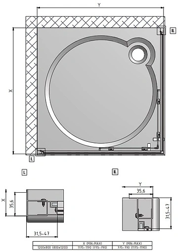 Душевое ограждение 1200x800мм прозрачное стекло Roltechnik Lega Line LLS2/1200 554-1208000-00-02