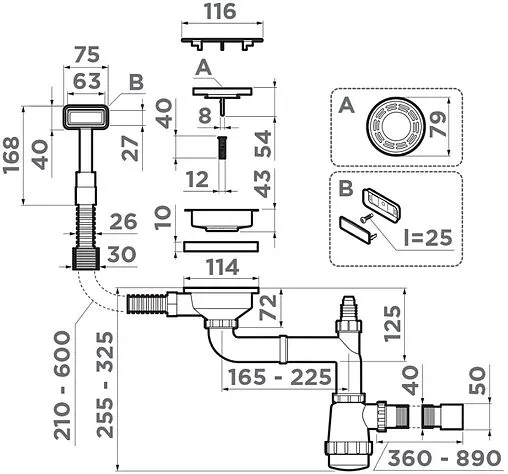 Сифон бутылочный для мойки с переливом Omoikiri WK-1C-GM 4956474