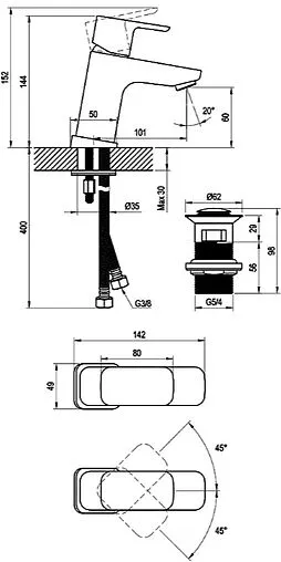 Смеситель для раковины Ravak 10° Free чёрный матовый X070147