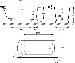Ванна чугунная Jacob Delafon Biove 170x75 E2930-00 Ванна чугунная Jacob Delafon Biove 170x75 E2930-00, 5