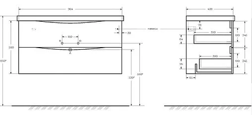 Тумба-умывальник подвесная BelBagno MARINO-CER 100 Rovere Bianco MARINO-CER-1000-2C-SO-WO-P+BB-0324-100-LVB