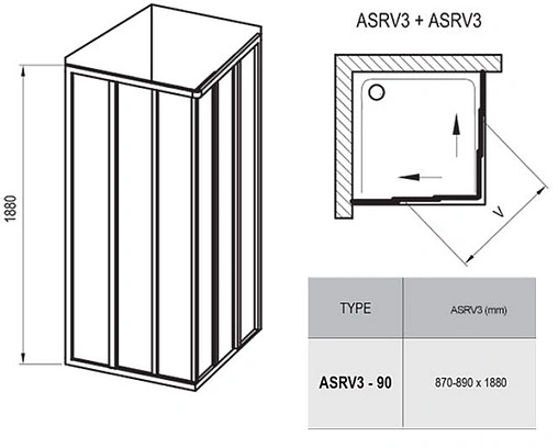 Душевая дверь 900мм прозрачное стекло Ravak Supernova ASRV3-90 15V70102Z1