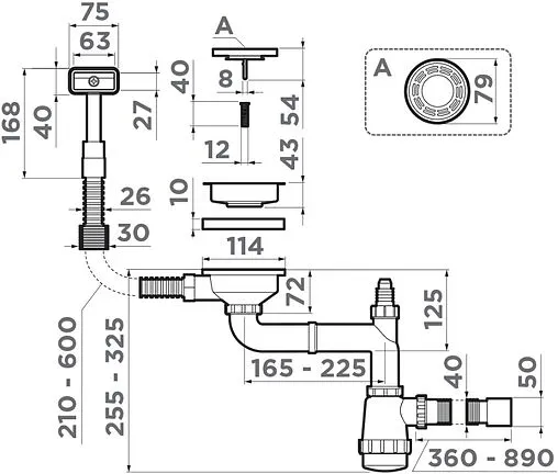 Сифон бутылочный для мойки с переливом Omoikiri WK-1-S-IN 4956490