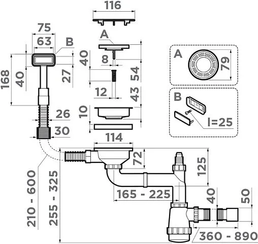 Сифон бутылочный для мойки с переливом Omoikiri WK-1C-LG 4956473