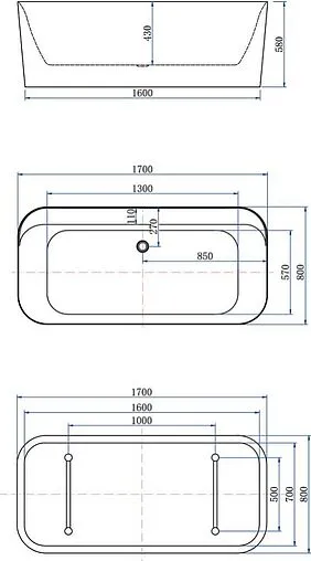 Ванна акриловая отдельностоящая Allen Brau Infinity 1 170x80 белый/панель олива 2.21001.20/CGM