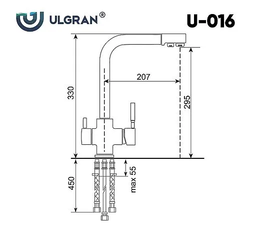 Смеситель для кухни с подключением к фильтру Ulgran ультра-чёрный U-016-344