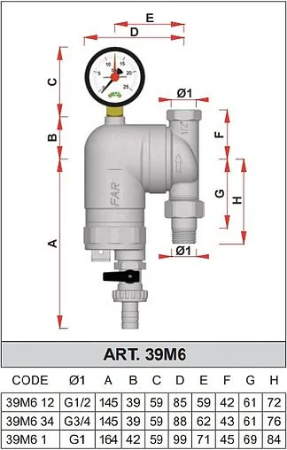 Фильтр тонкой очистки воды ½&quot;н x ½&quot;в Far FA 39M6 12