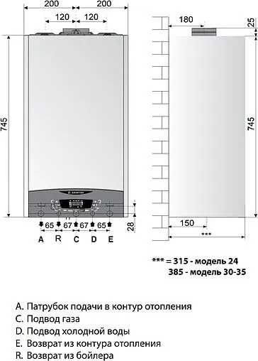 Настенный конденсационный газовый котел одноконтурный турбированный 35кВт Ariston GENUS ONE SYSTEM 35 3301029