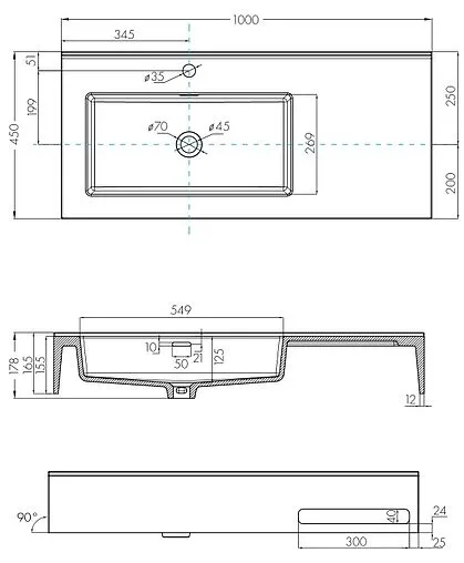 Раковина Aquaton Квадро Про 100 L с полотенцедержателем белый 1A733331QA01L