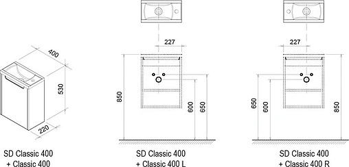 Тумба под умывальник подвесная Ravak SD Classic 40 белый/капучино X000000959