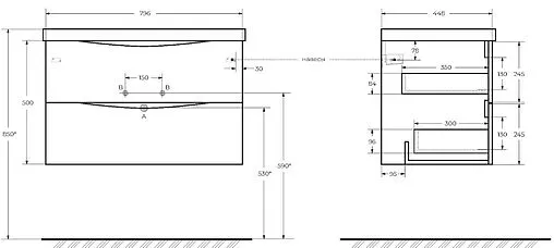 Тумба под умывальник подвесная BelBagno MARINO 80 Nero Lucido MARINO-800-2C-SO-NL-P