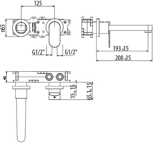 Смеситель для раковины из стены Gattoni H2OMIX7000 хром 7003570C0