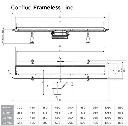 Лоток душевой Set 850мм h=62мм 0.8л/сек Pestan Confluo Frameless White Glass Line 850 13701215