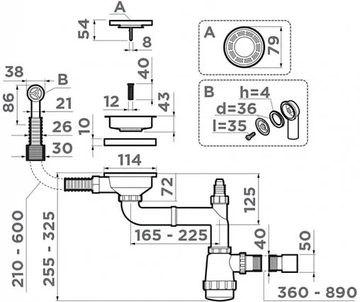 Сифон бутылочный для мойки с переливом Omoikiri WK-1-R-G 4956499