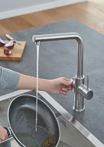 Смеситель для кухни с фильтром и встроенным нагревом воды Grohe Red II Duo суперсталь 30325DC1