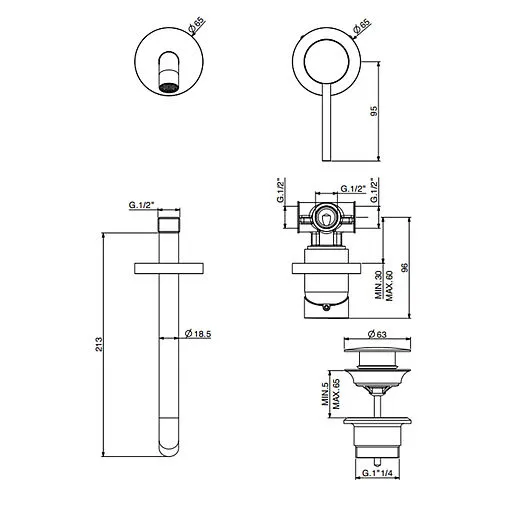 Смеситель для раковины из стены Gattoni Circle Two хром 9137/91C0