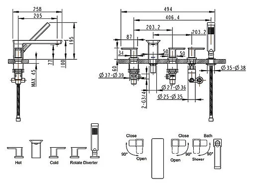 Смеситель на борт ванны на 5 отверстий Bravat Phillis хром F556101C-RUS