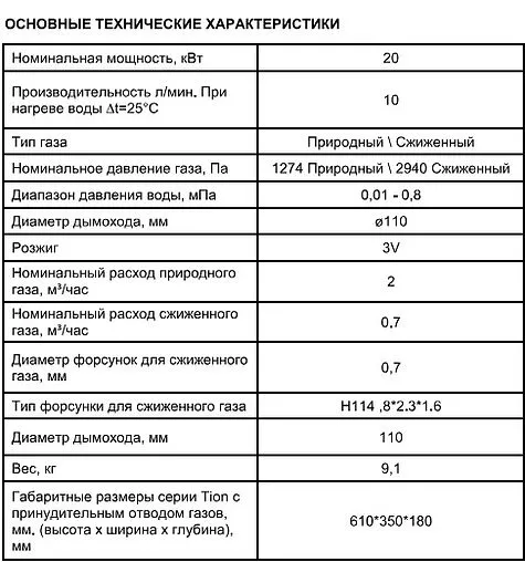 Водонагреватель проточный газовый Thermex Tion T 20 D 351113