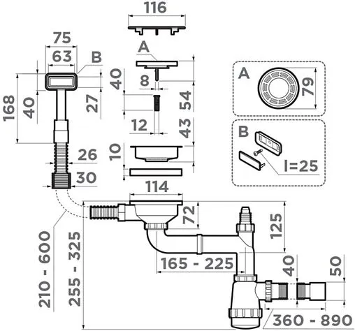 Сифон бутылочный для мойки с переливом Omoikiri WK-1-R-AB 4956487