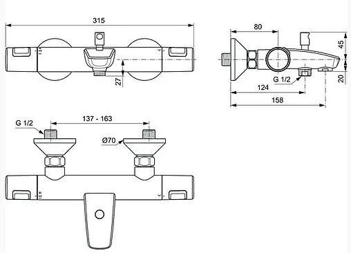 Термостат для ванны Ideal Standard Ceratherm T25 хром A7206AA