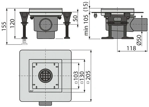 Трап горизонтальный AlcaPlast 100x100мм APV130