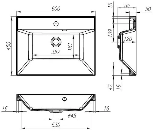 Раковина BelBagno 60 белый BB600/450-LV-MR-AST