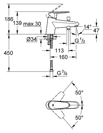 Смеситель на борт ванны на 1 отверстие Grohe Eurodisc Cosmopolitan хром 33192002