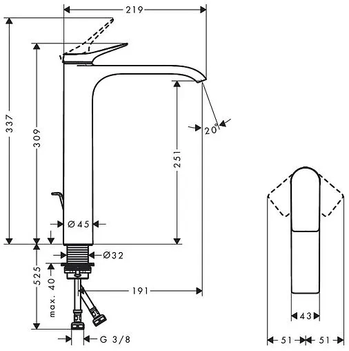 Смеситель для раковины Hansgrohe Vivenis 250 чёрный матовый 75040670