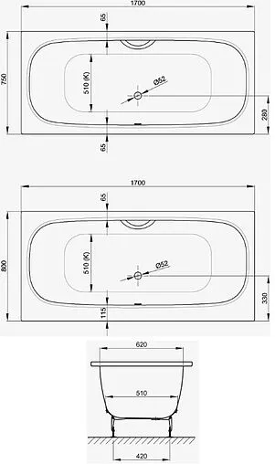 Ванна стальная Bette Duett 170x75 anti-slip Sense+easy-clean белый 3020-000 PLUS AS