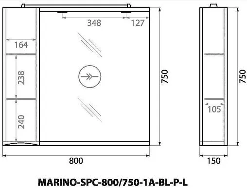 Шкаф-зеркало BelBagno FLY-MARINO 80 L Bianco Lucido MARINO-SPC-800/750-1A-BL-P-L