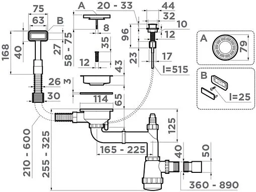 Сифон бутылочный для мойки с переливом Omoikiri WK-1-A-IN 4956468