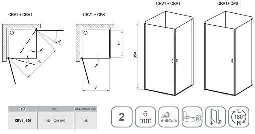 Душевая дверь 1000мм прозрачное стекло Ravak Chrome CRV1-100 1QVA0101Z1