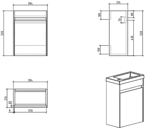 Тумба-умывальник подвесная BelBagno PIETRA MINI 40 L Stucco Cemento PIETRA MINI-400-1A-SO-SCM-L+BB-400-PM-LVB