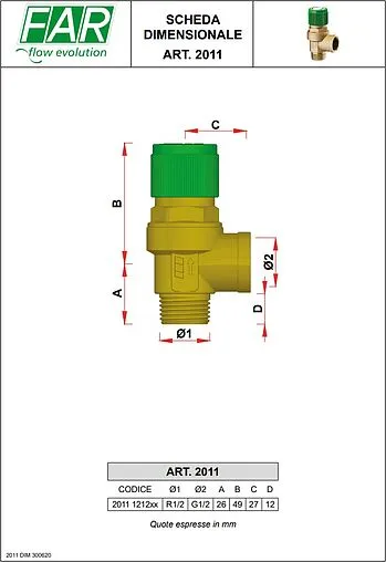 Клапан предохранительный ½&quot; 6.0 бар Far FA 2011 121260