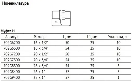 Муфта пресс переходная 26мм x ¾&quot;н Uni-fitt 702G8300